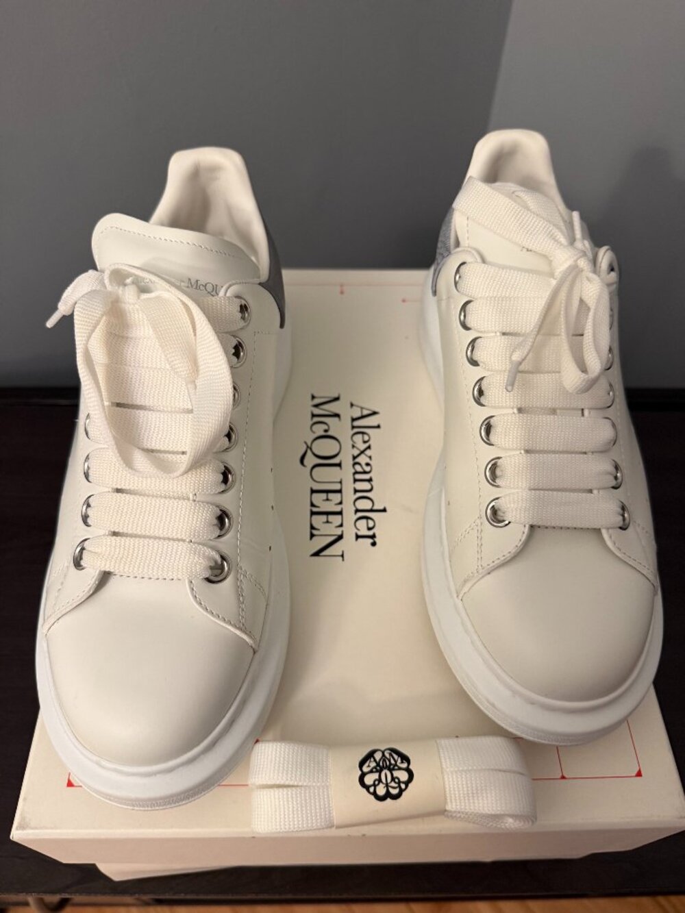 Alexander McQueen Oversized Sneaker in White / Grey New Tech Calf - Size US9
